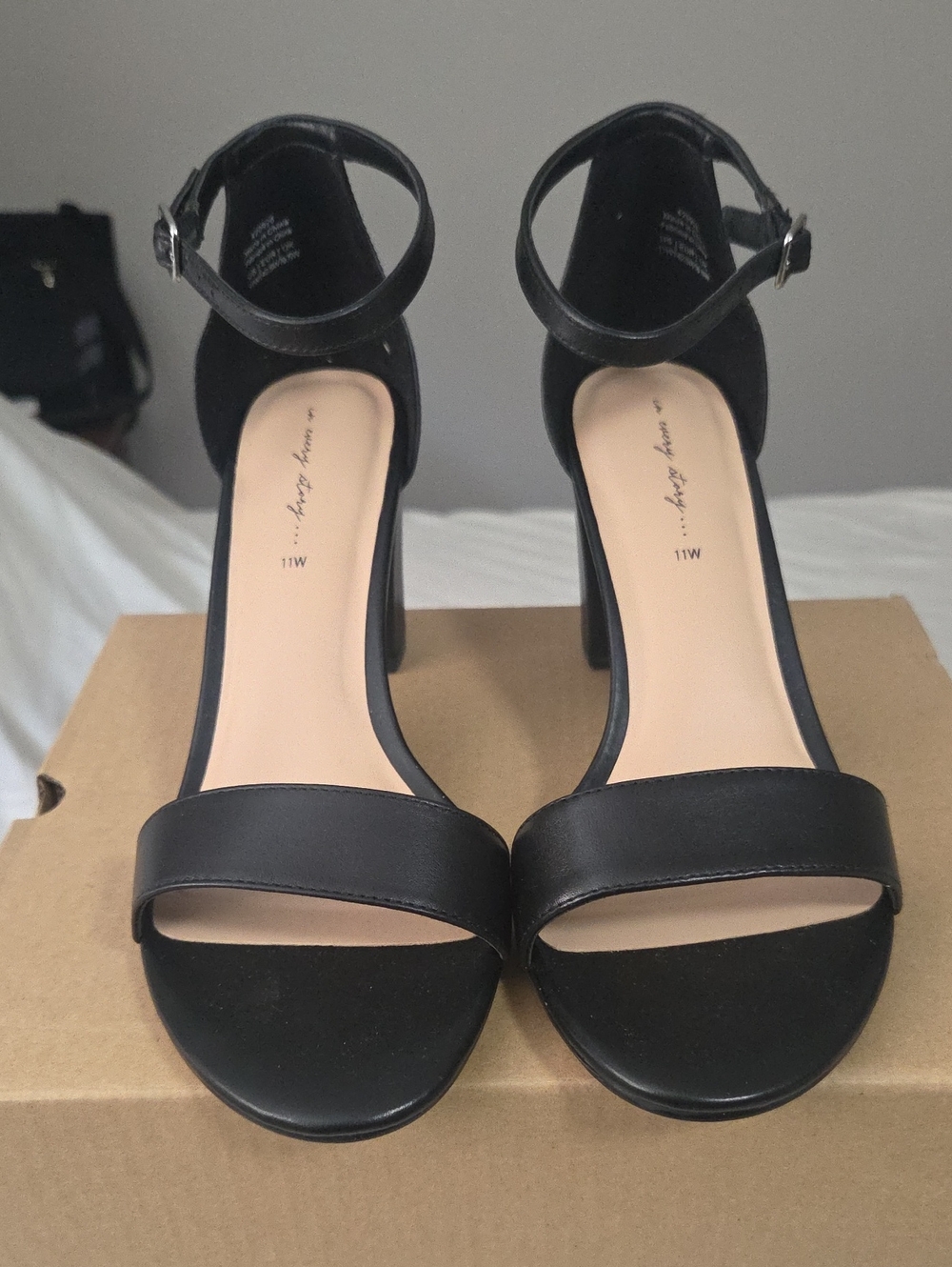 Penningtons Black Ankle Strap Block Heel Sandals